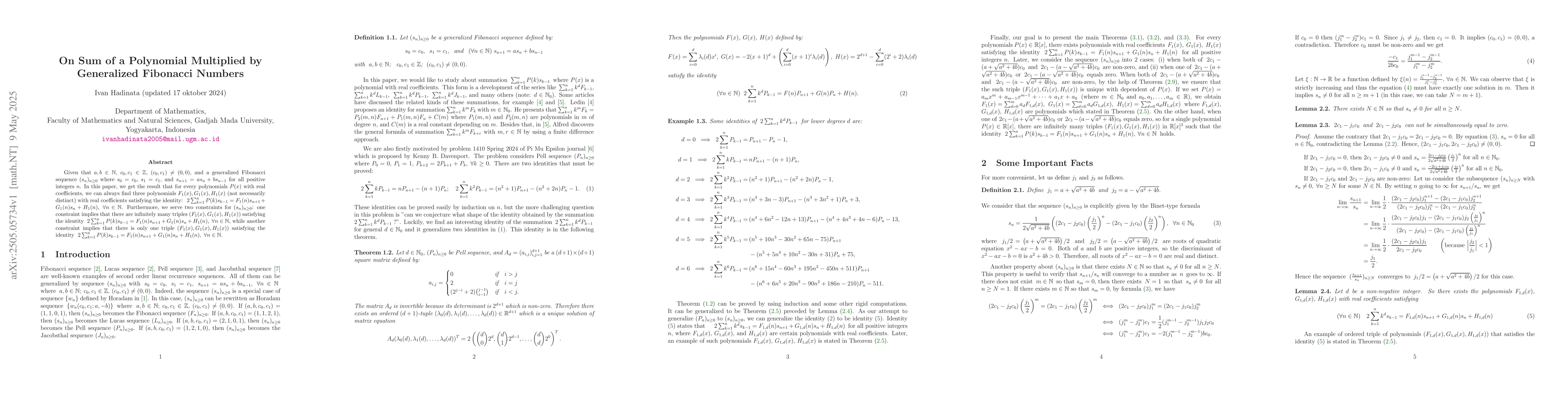 Thumbnail for On Sum of a Polynomial Multiplied by Generalized Fibonacci Numbers