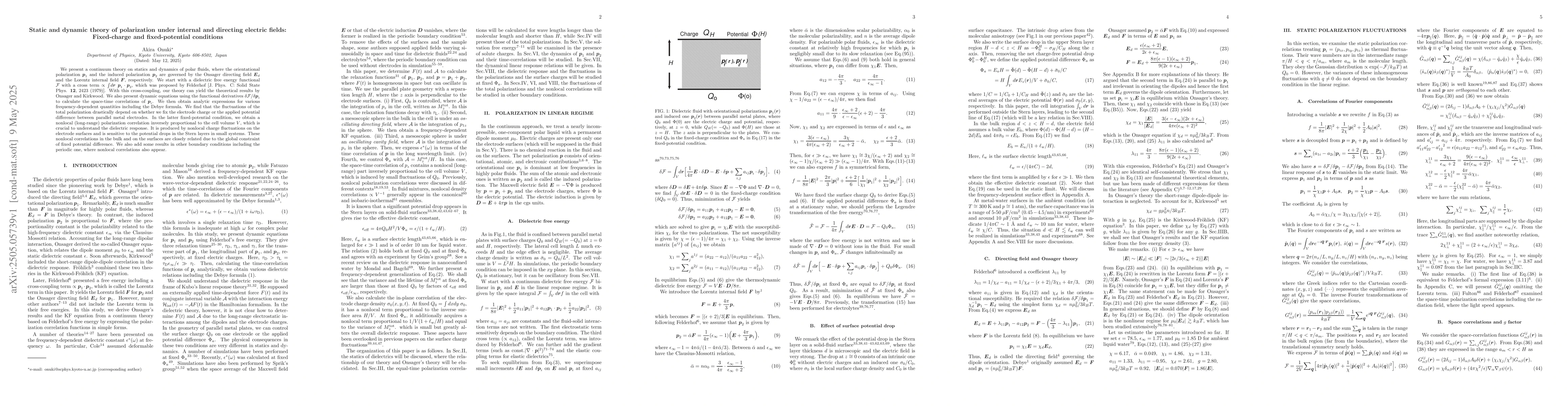 Thumbnail for Static and dynamic theory of polarization under internal and directing
  electric fields: Fixed-charge and fixed-potential conditions