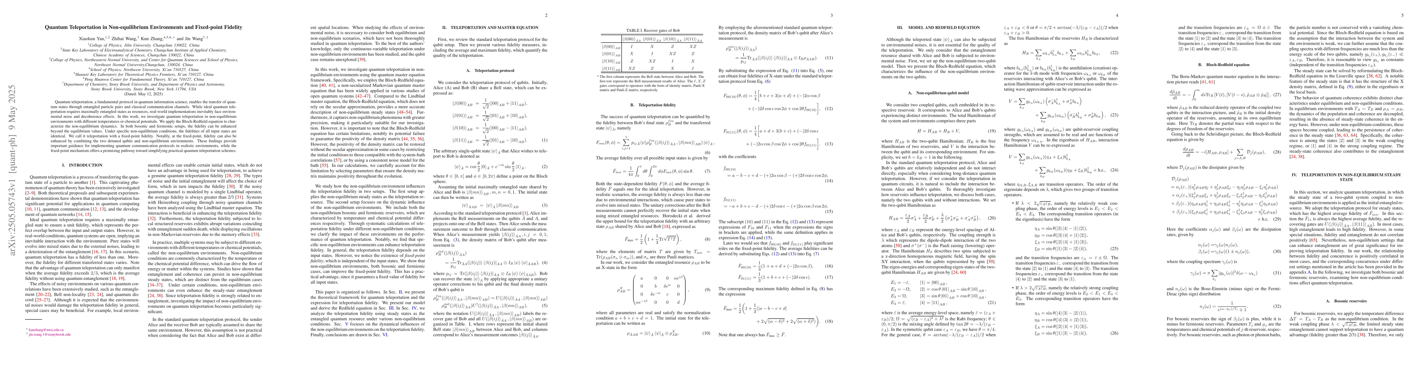 Thumbnail for Quantum Teleportation in Non-equilibrium Environments and Fixed-point
  Fidelity