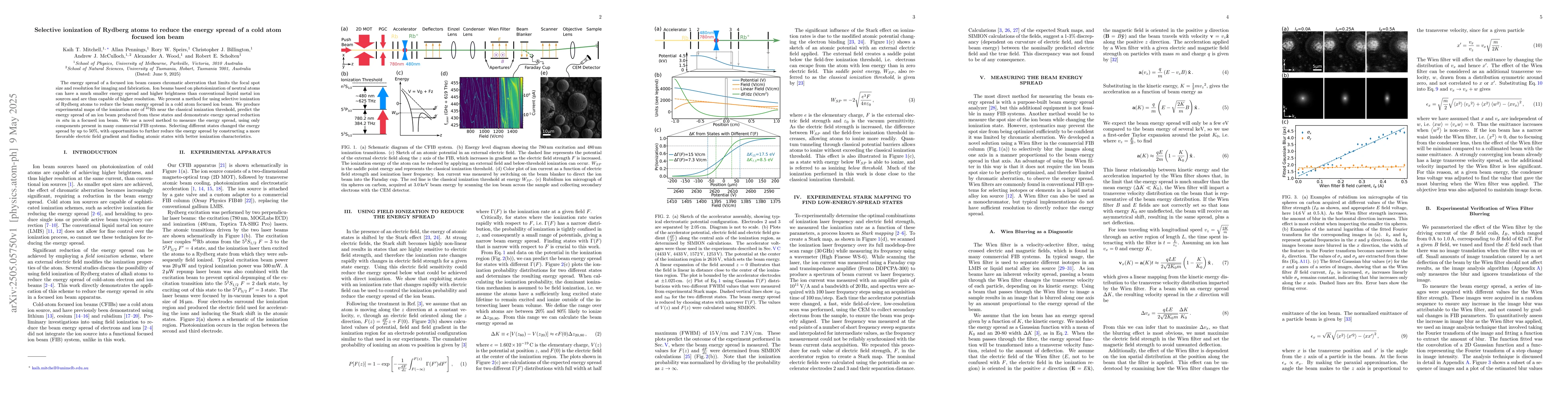 Thumbnail for Selective ionization of Rydberg atoms to reduce the energy spread of a
  cold atom focused ion beam