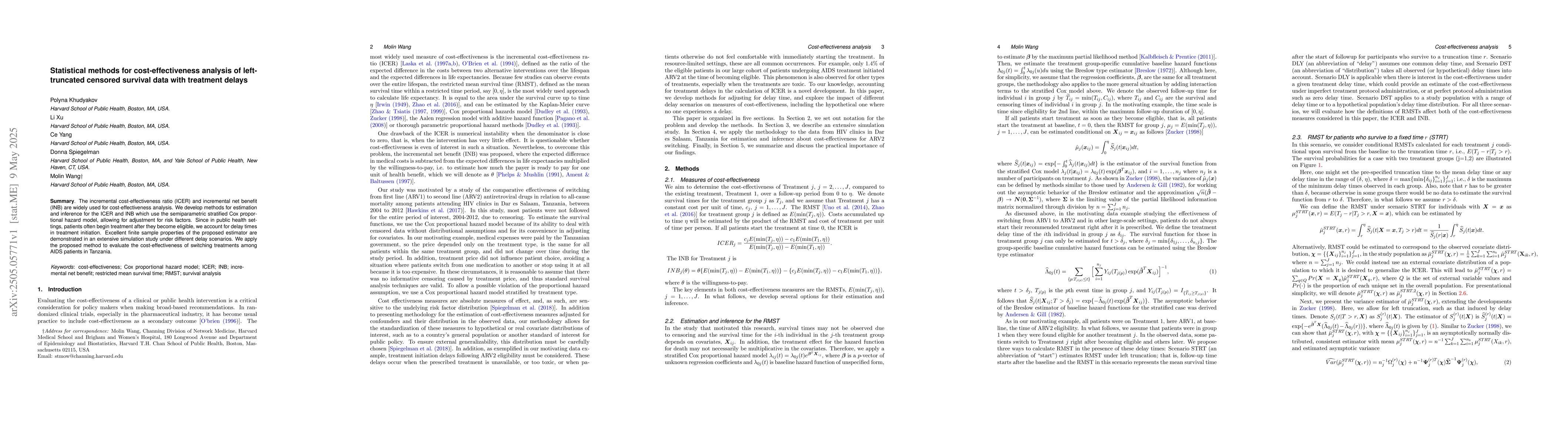 Thumbnail for Statistical methods for cost-effectiveness analysis of left-truncated
  censored survival data with treatment delays