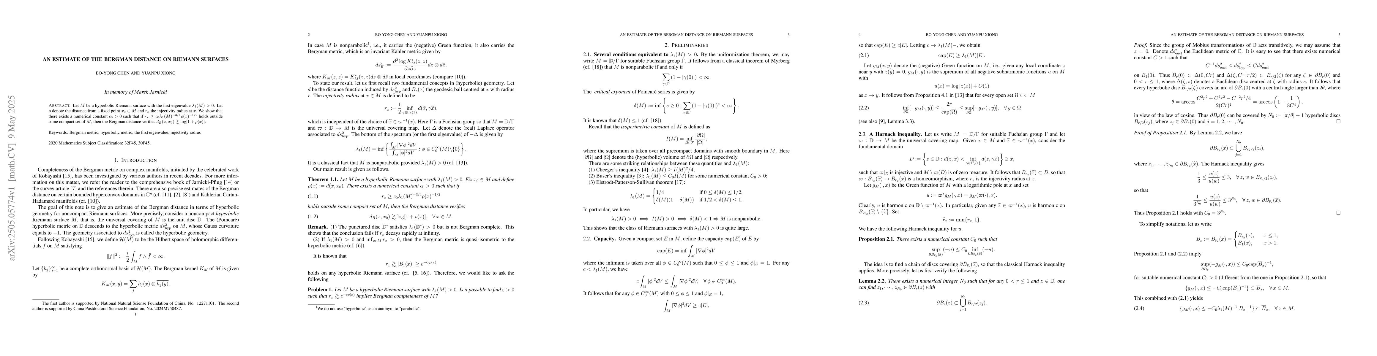 Thumbnail for An estimate of the Bergman distance on Riemann surfaces