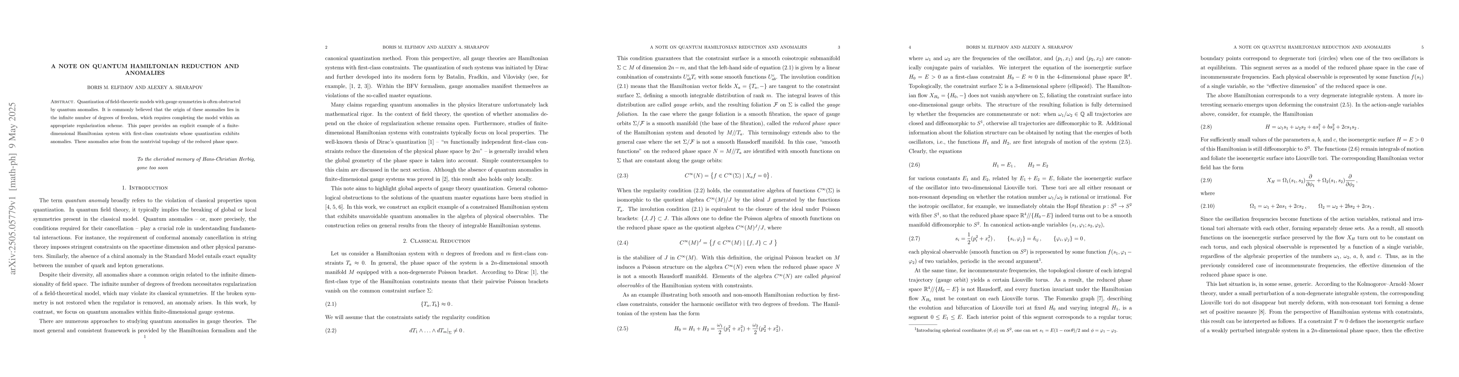 Thumbnail for A note on quantum Hamiltonian reduction and anomalies