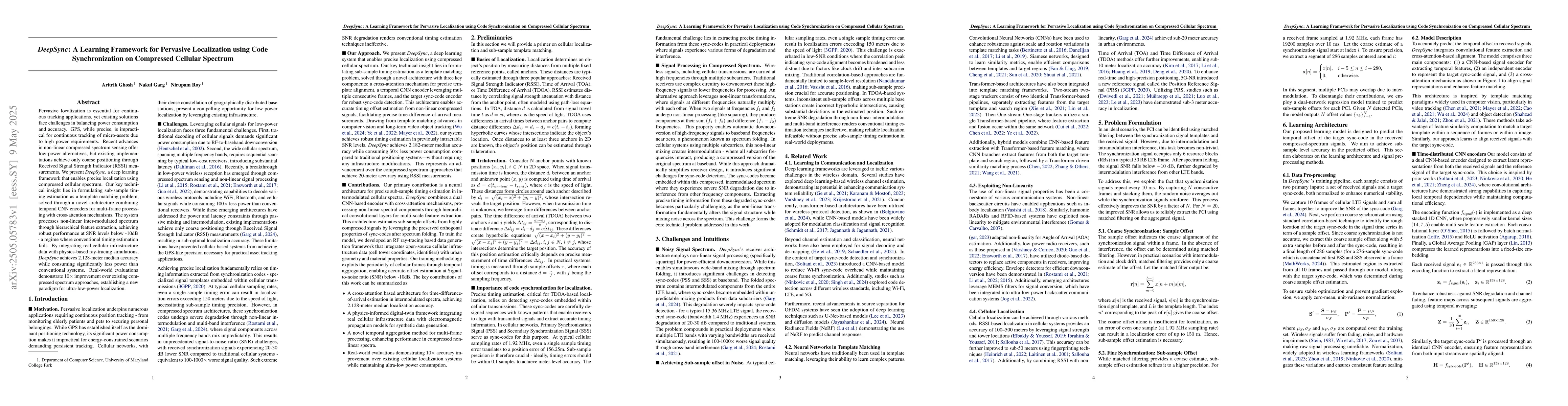 Thumbnail for DeepSync: A Learning Framework for Pervasive Localization using Code
  Synchronization on Compressed Cellular Spectrum