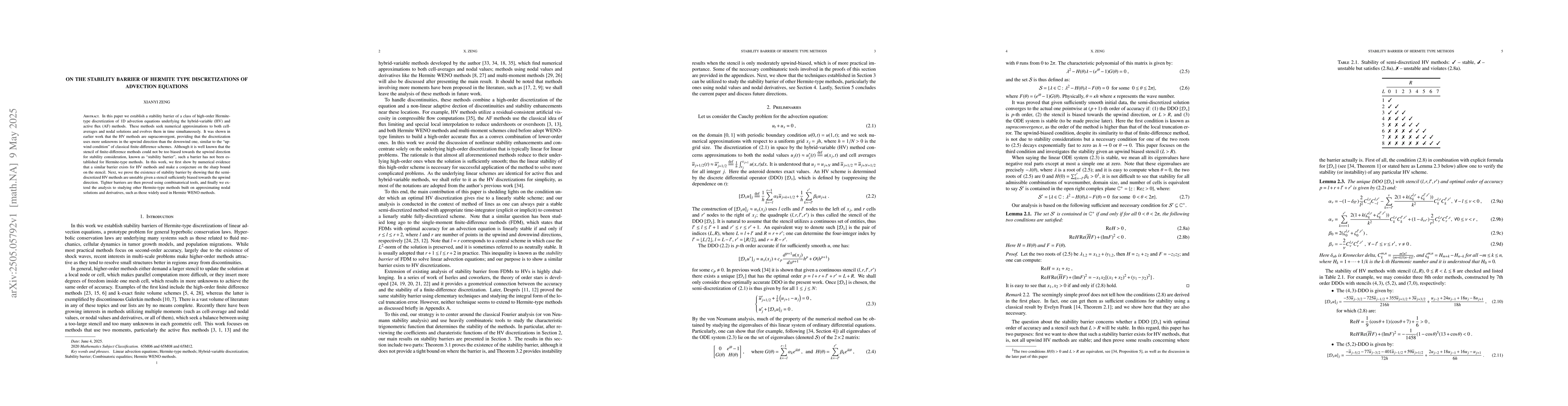 Thumbnail for On the Stability Barrier of Hermite Type Discretizations of Advection
  Equations