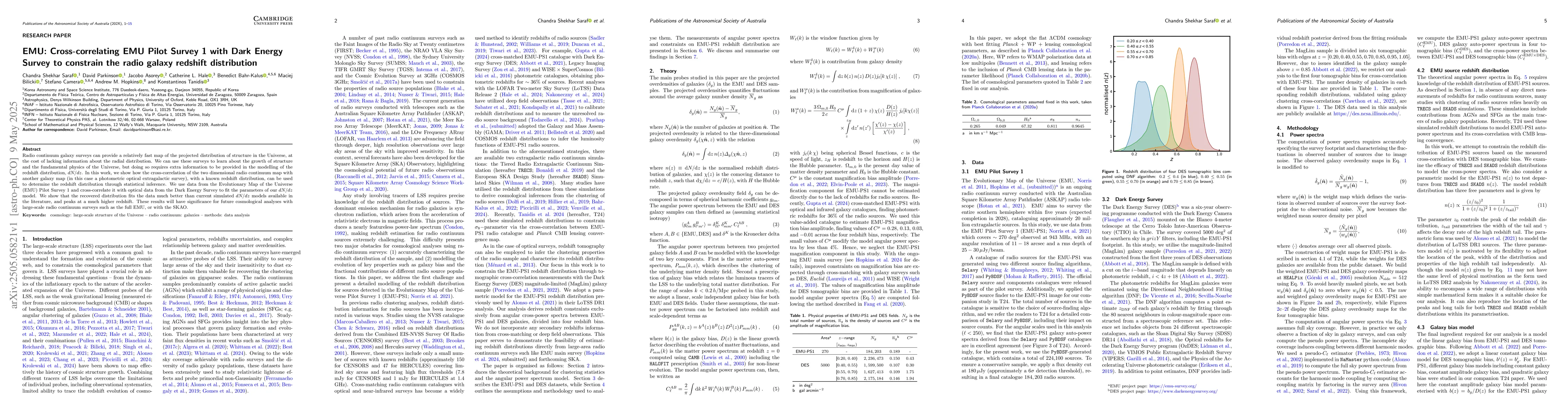 Thumbnail for EMU: Cross-correlating EMU Pilot Survey 1 with Dark Energy Survey to
  constrain the radio galaxy redshift distribution
