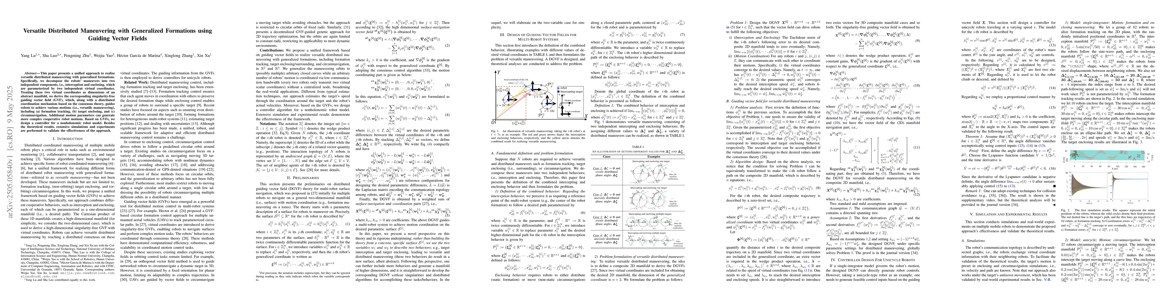 Thumbnail for Versatile Distributed Maneuvering with Generalized Formations using
  Guiding Vector Fields