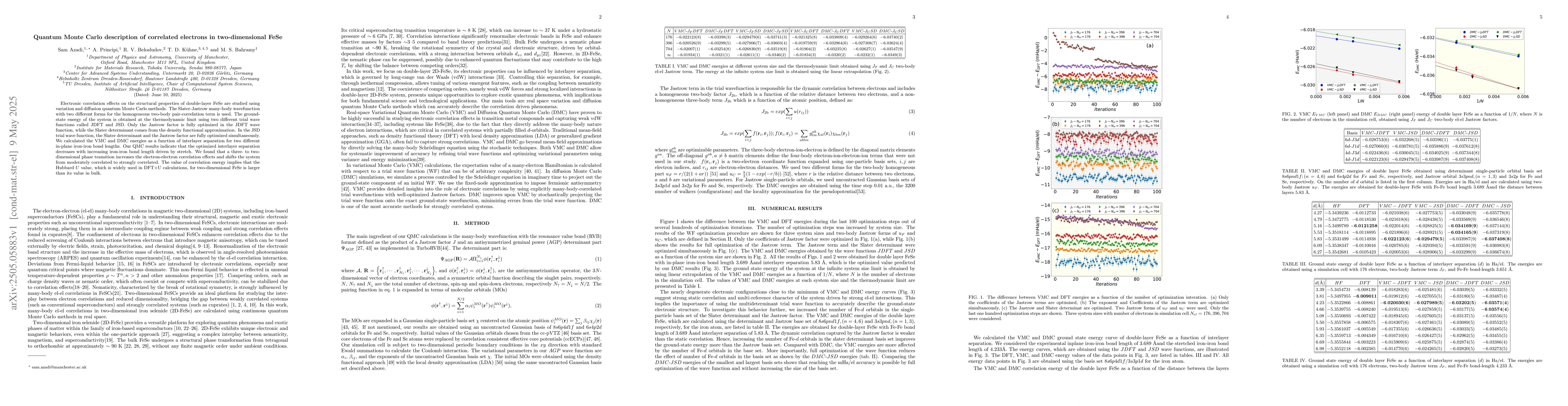 Thumbnail for Quantum Monte Carlo description of correlated electrons in
  two-dimensional FeSe
