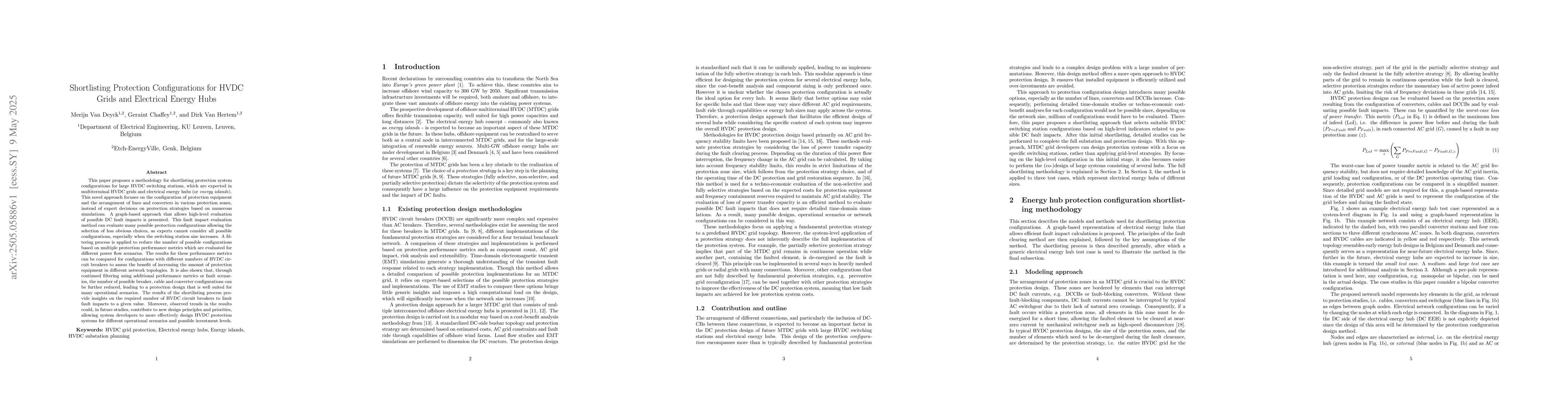 Thumbnail for Shortlisting Protection Configurations for HVDC Grids and Electrical
  Energy Hubs
