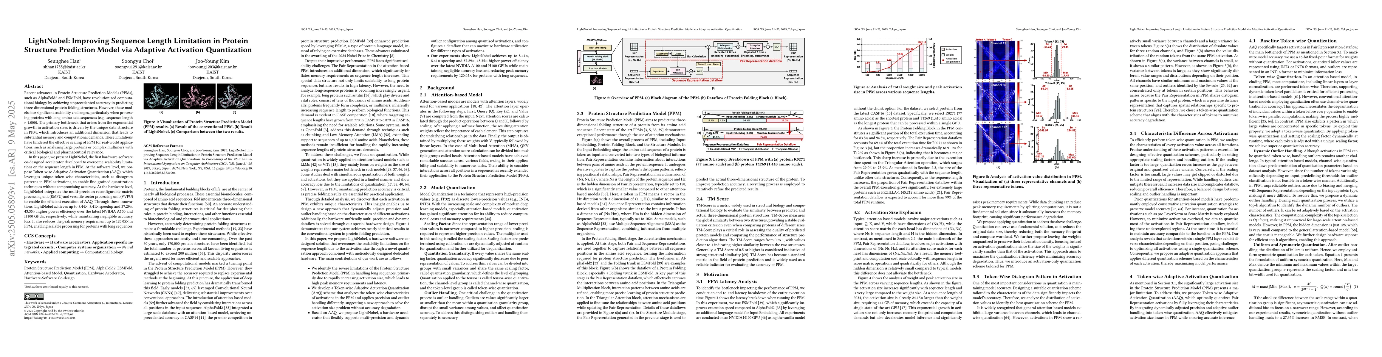 Thumbnail for LightNobel: Improving Sequence Length Limitation in Protein Structure
  Prediction Model via Adaptive Activation Quantization