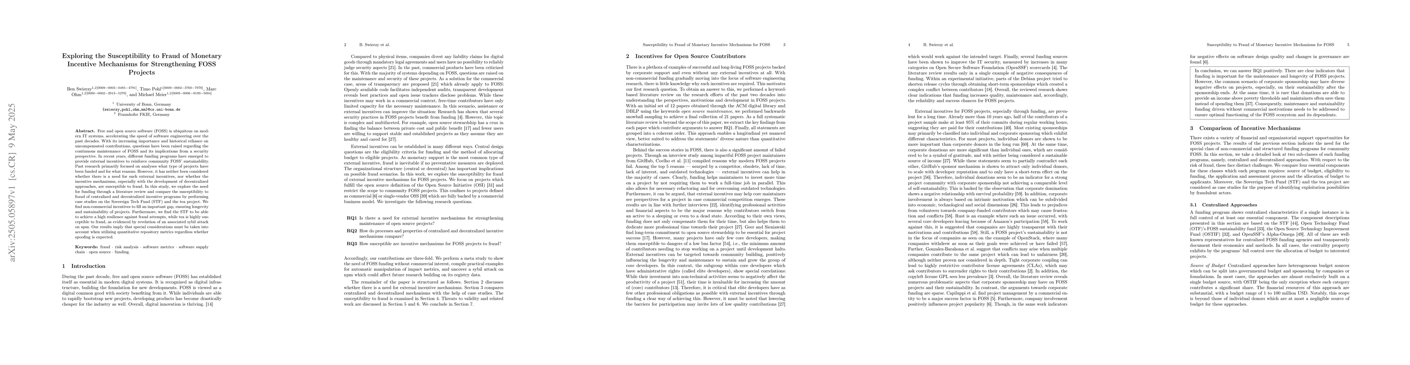 Thumbnail for Exploring the Susceptibility to Fraud of Monetary Incentive Mechanisms
  for Strengthening FOSS Projects