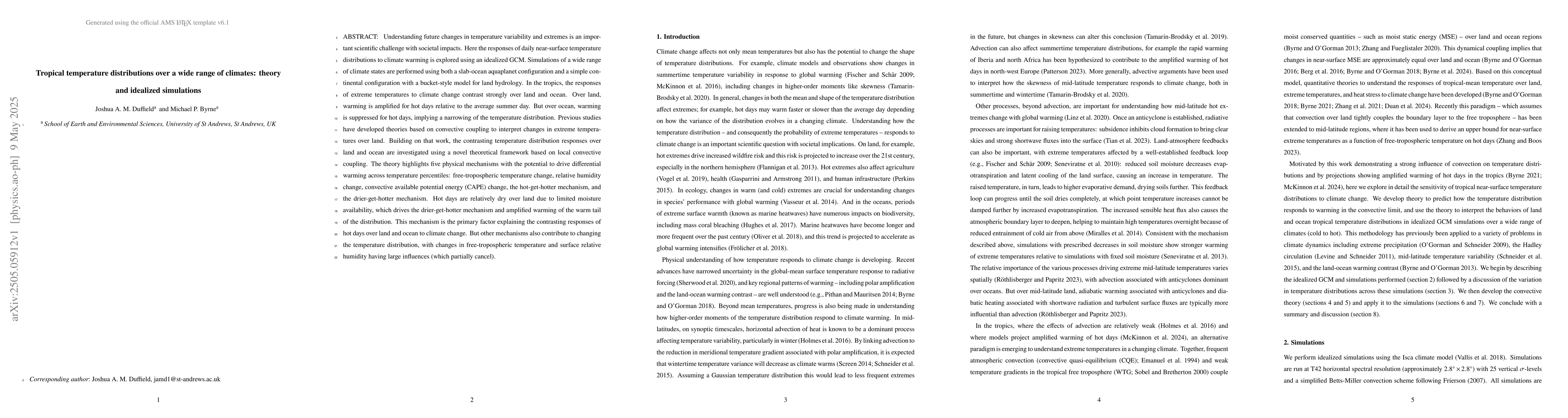 Thumbnail for Tropical temperature distributions over a wide range of climates: theory
  and idealized simulations