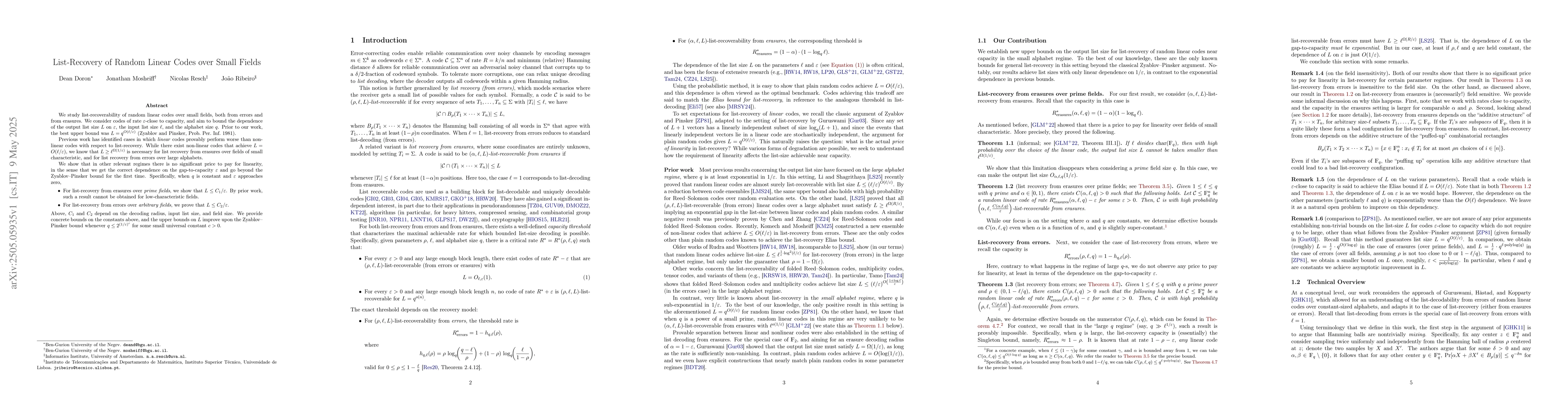 Thumbnail for List-Recovery of Random Linear Codes over Small Fields
