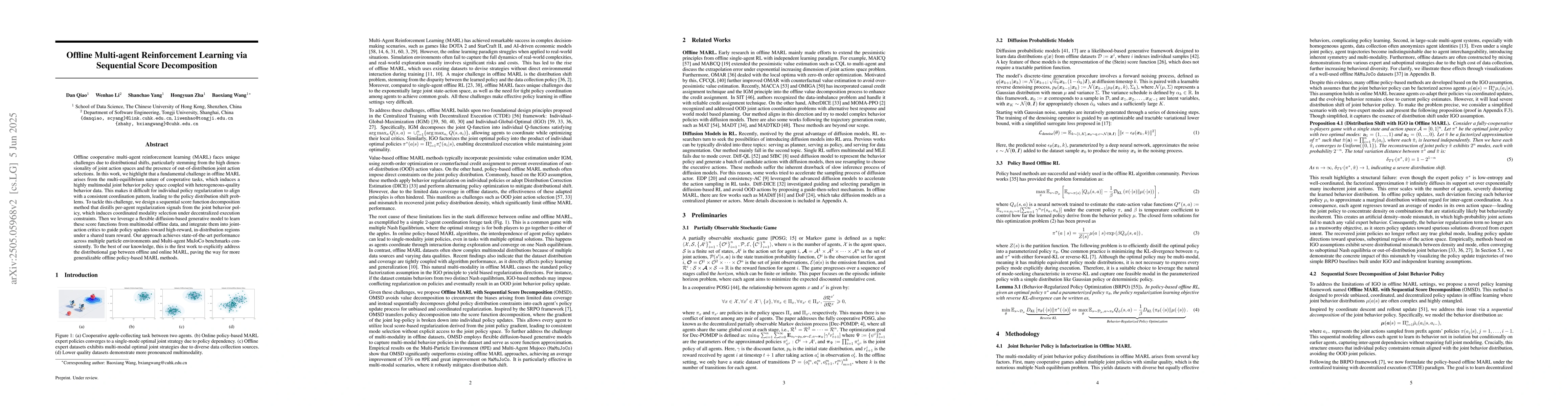 Thumbnail for Offline Multi-agent Reinforcement Learning via Score Decomposition
