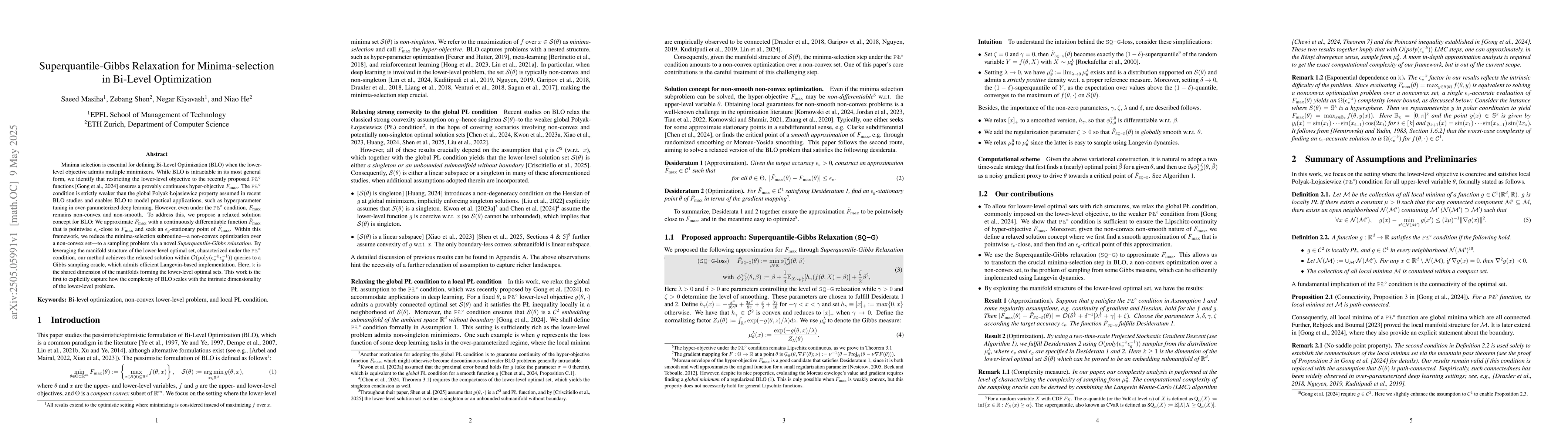 Thumbnail for Superquantile-Gibbs Relaxation for Minima-selection in Bi-Level
  Optimization