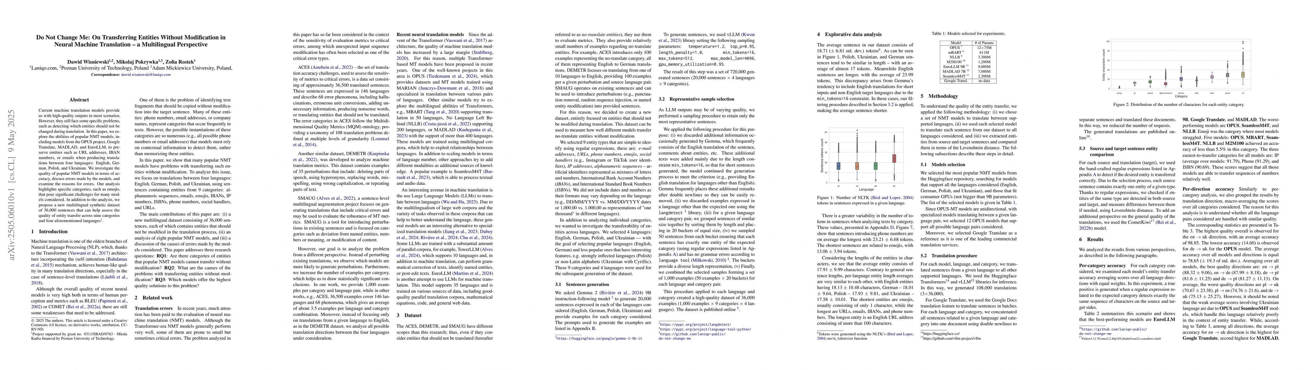 Thumbnail for Do Not Change Me: On Transferring Entities Without Modification in
  Neural Machine Translation -- a Multilingual Perspective