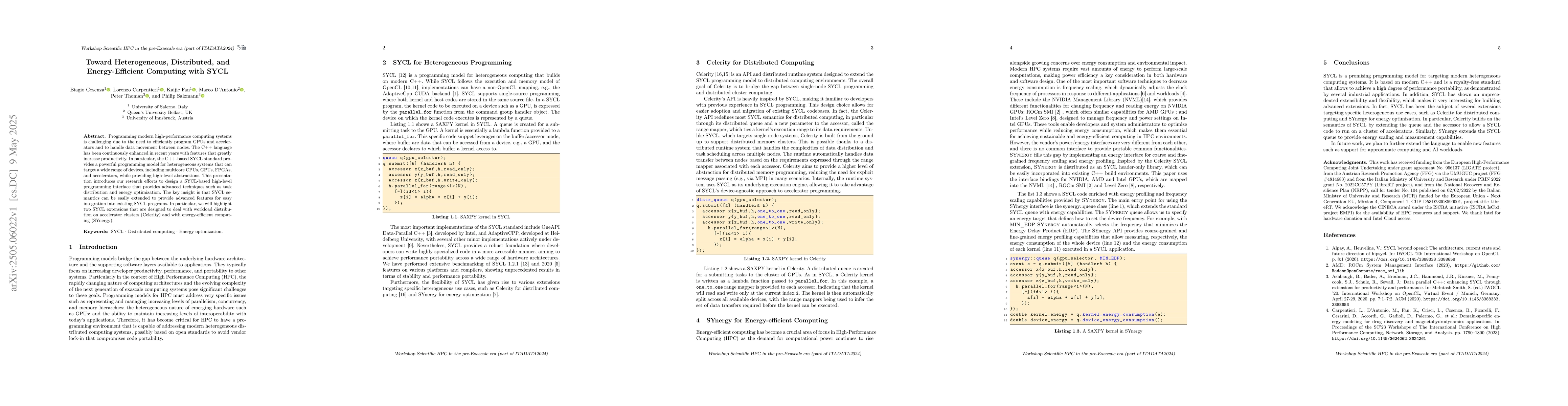 Thumbnail for Toward Heterogeneous, Distributed, and Energy-Efficient Computing with
  SYCL