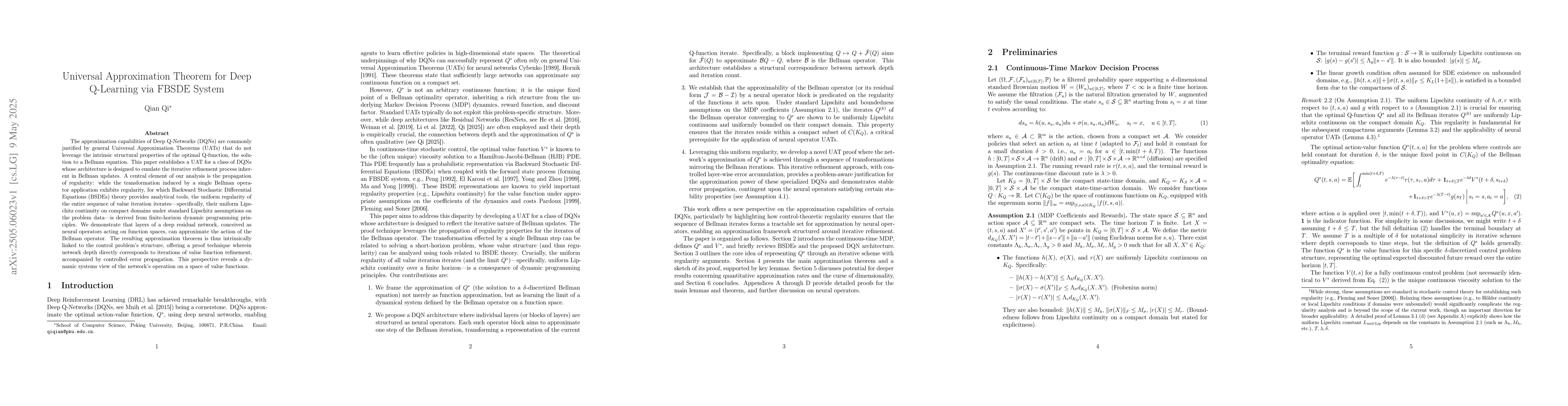 Thumbnail for Universal Approximation Theorem for Deep Q-Learning via FBSDE System