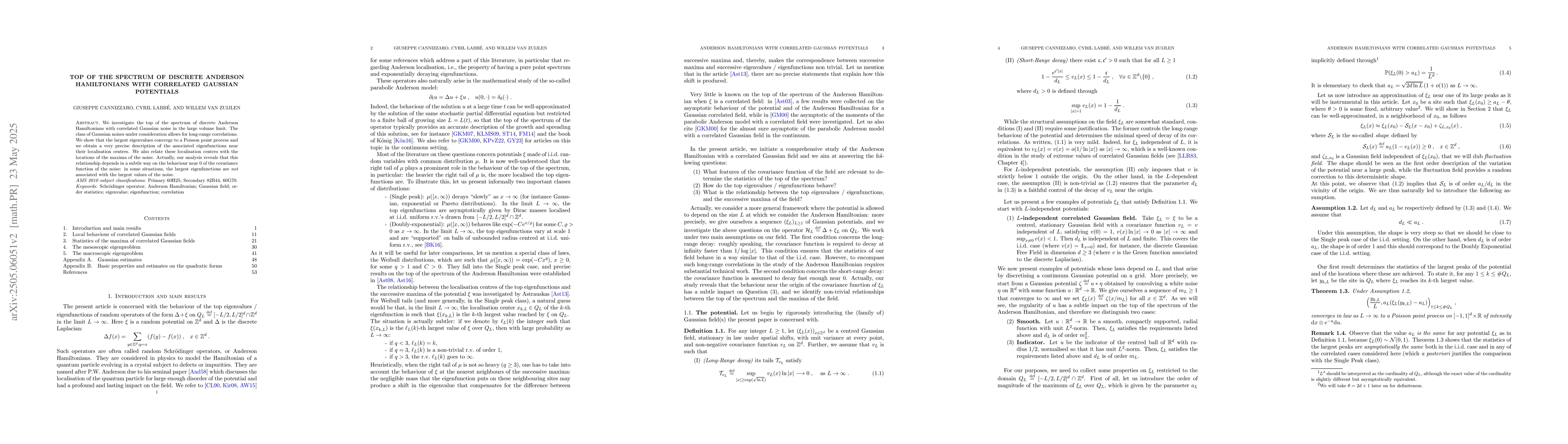 Thumbnail for Top of the spectrum of discrete Anderson Hamiltonians with correlated
  Gaussian potentials