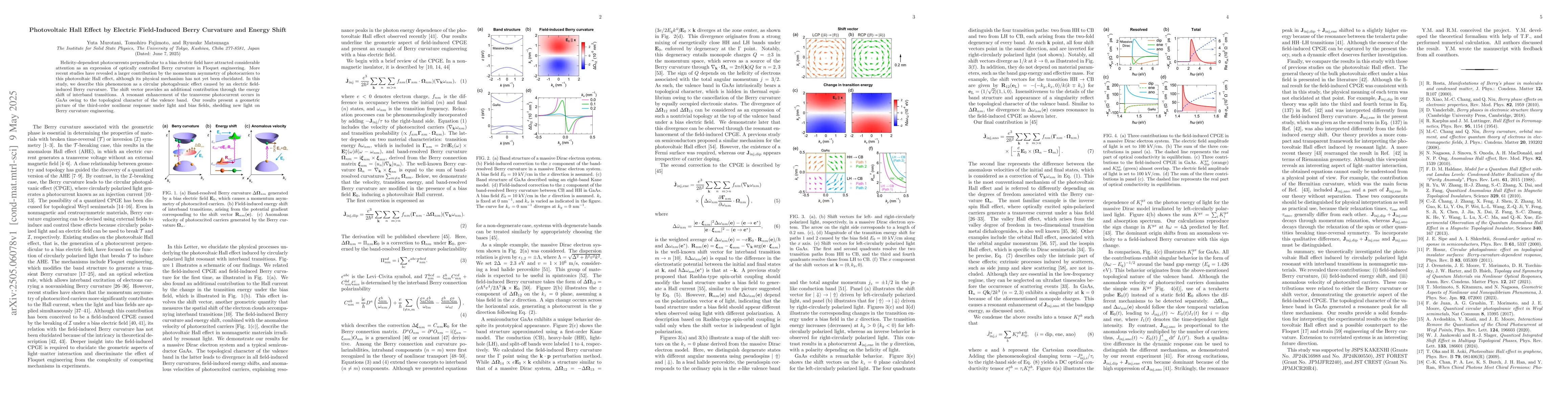 Thumbnail for Photovoltaic Hall Effect by Electric Field-Induced Berry Curvature and
  Energy Shift