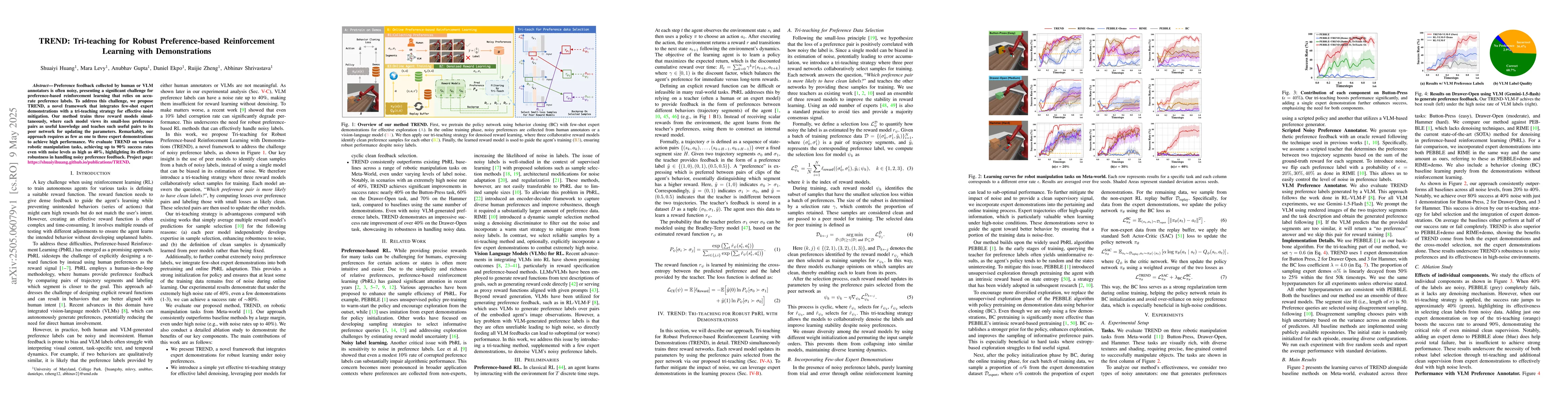 Thumbnail for TREND: Tri-teaching for Robust Preference-based Reinforcement Learning
  with Demonstrations