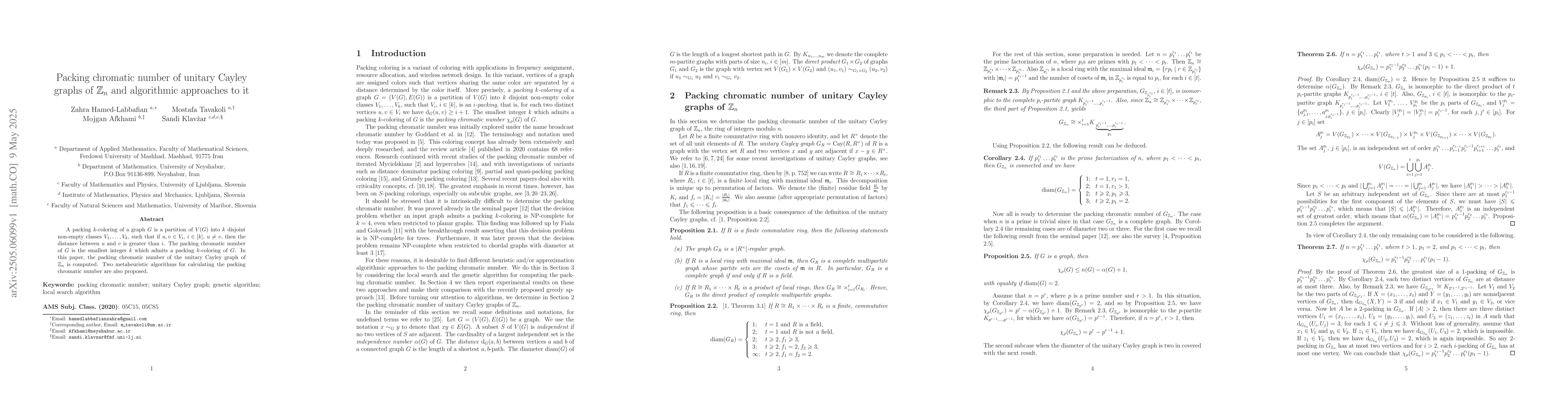 Thumbnail for Packing chromatic number of unitary Cayley graphs of $\Bbb Z_n$ and
  algorithmic approaches to it