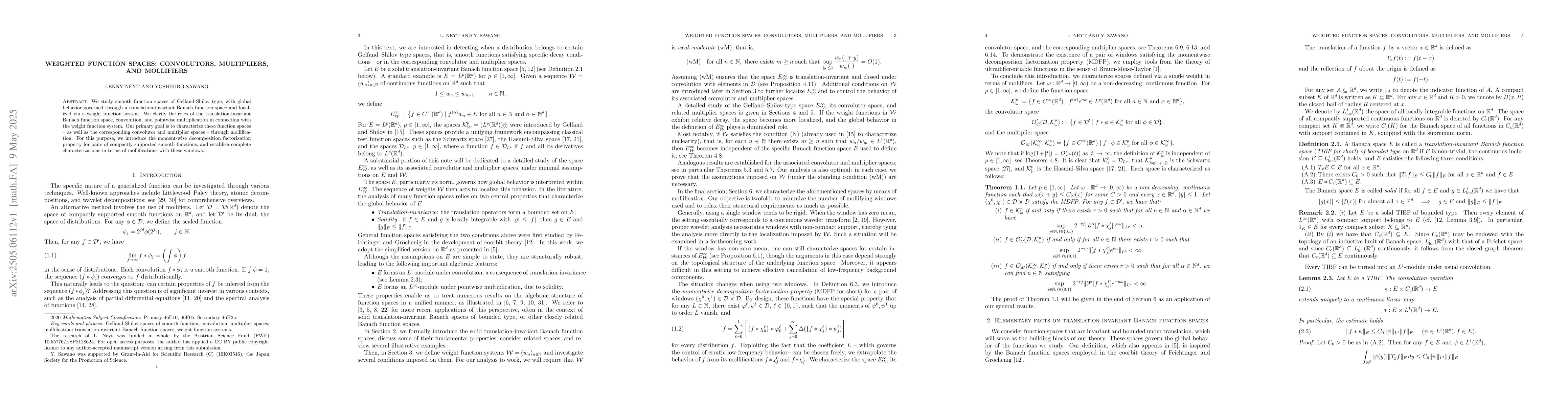 Thumbnail for Weighted function spaces: convolutors, multipliers, and mollifiers