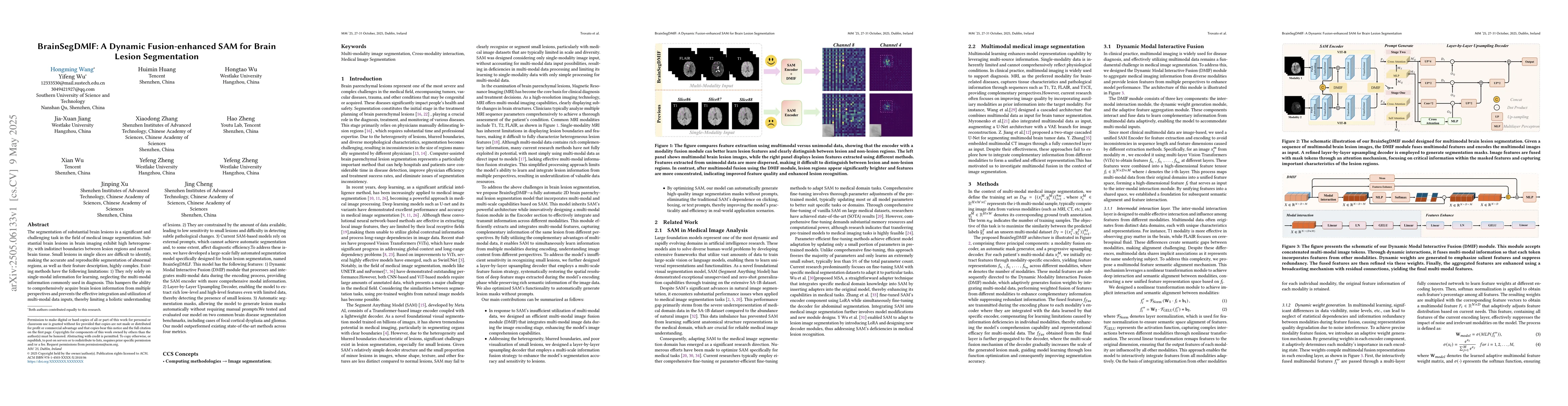 Thumbnail for BrainSegDMlF: A Dynamic Fusion-enhanced SAM for Brain Lesion
  Segmentation