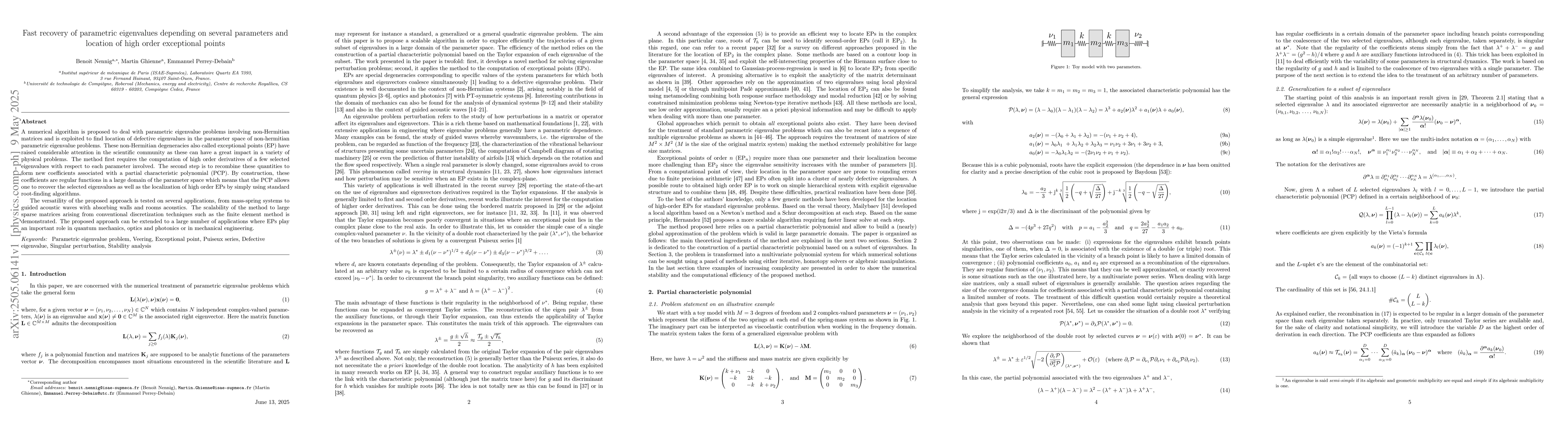 Thumbnail for Fast recovery of parametric eigenvalues depending on several parameters
  and location of high order exceptional points