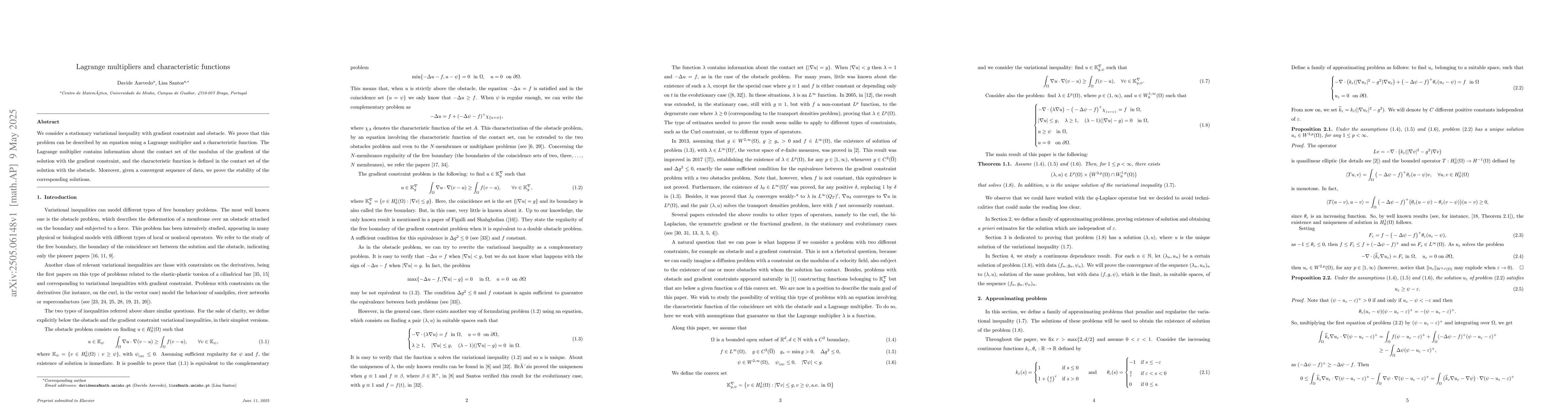 Thumbnail for Lagrange multipliers and characteristic functions