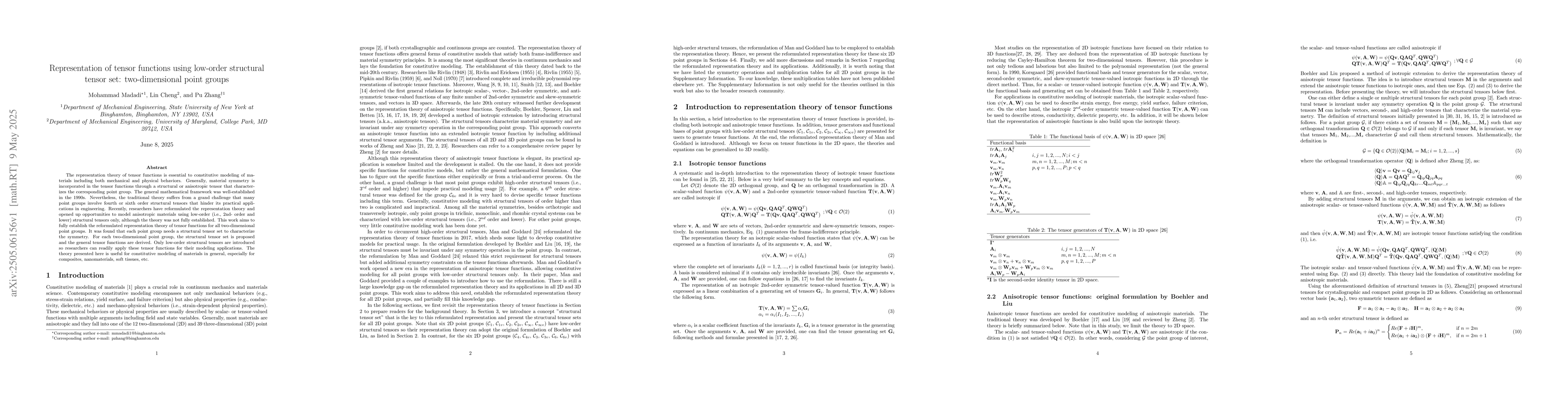 Thumbnail for Representation of tensor functions using low-order structural tensor
  set: two-dimensional point group