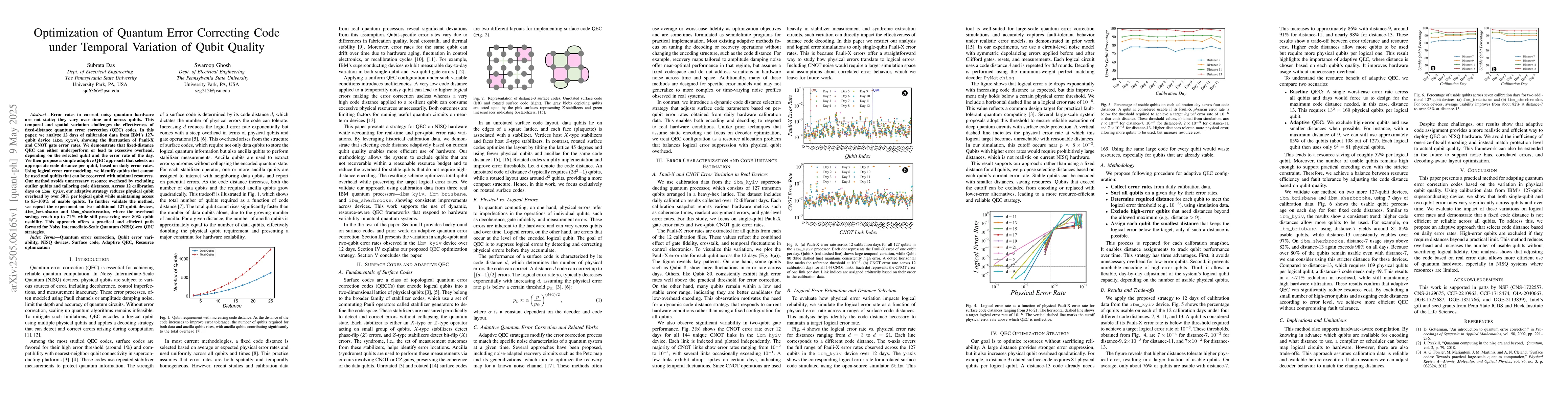 Thumbnail for Optimization of Quantum Error Correcting Code under Temporal Variation
  of Qubit Quality