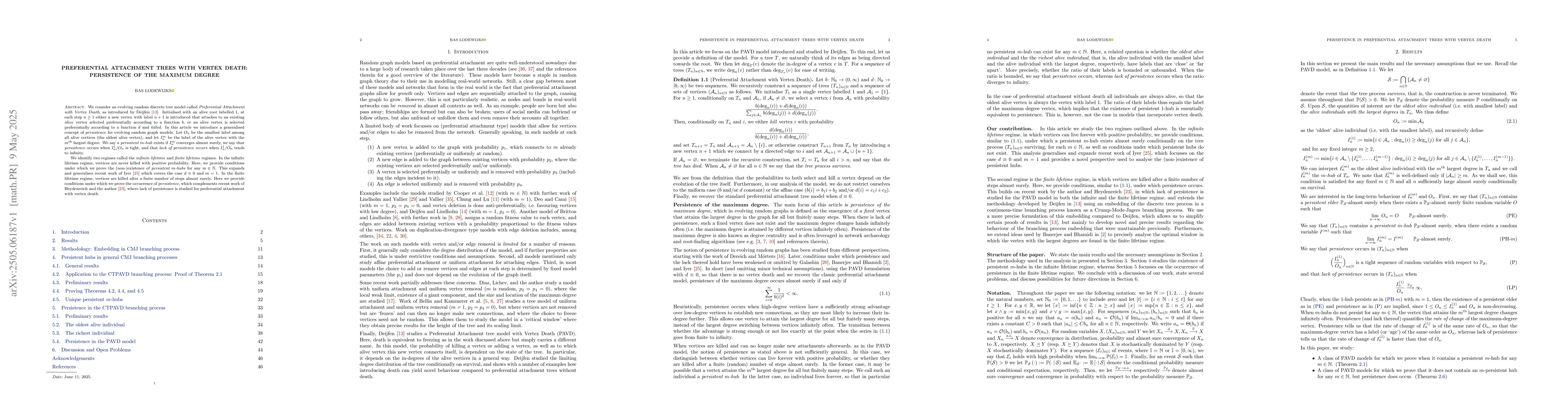 Thumbnail for Preferential Attachment Trees with Vertex Death: Persistence of the
  Maximum Degree