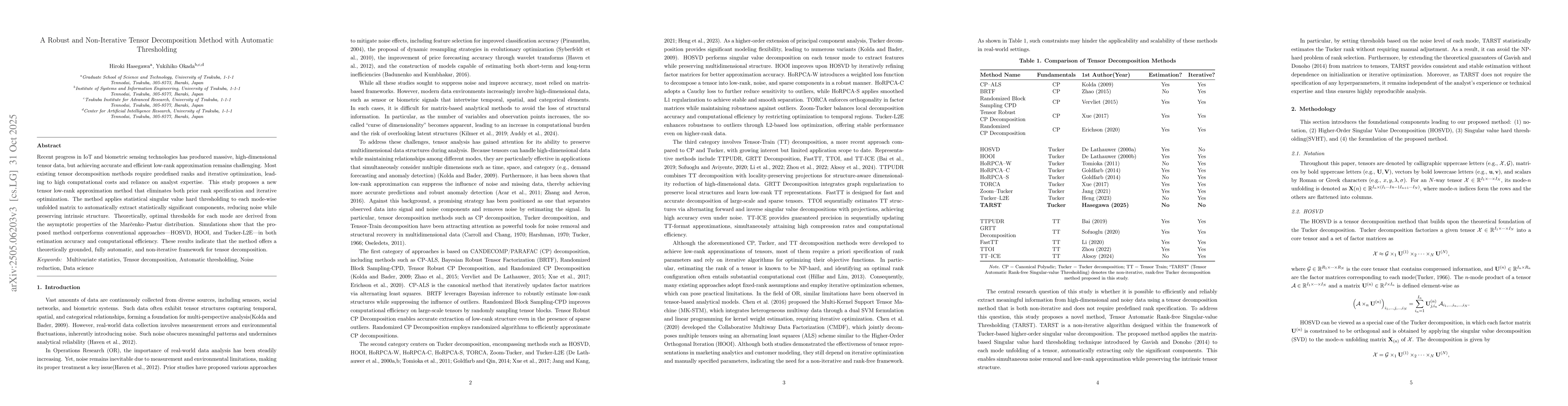 Thumbnail for A Robust and Non-Iterative Tensor Decomposition Method with Automatic
  Thresholding