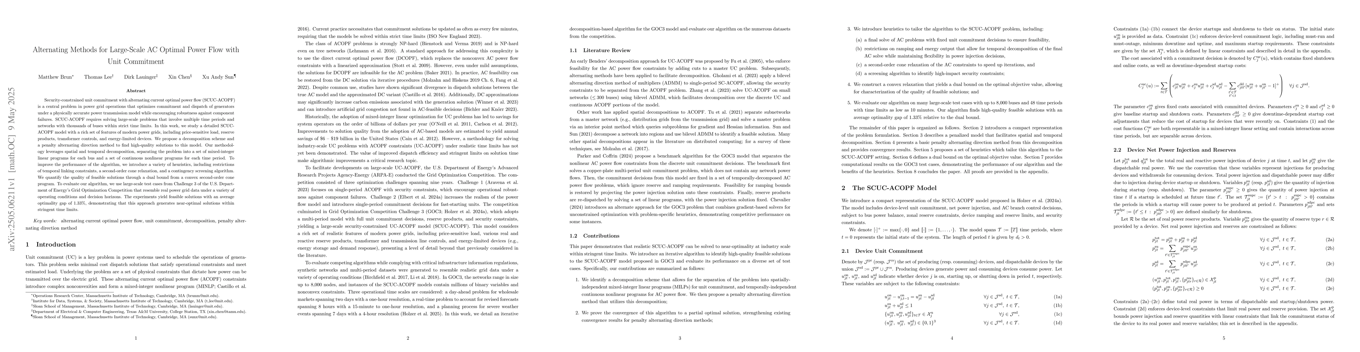 Thumbnail for Alternating Methods for Large-Scale AC Optimal Power Flow with Unit
  Commitment