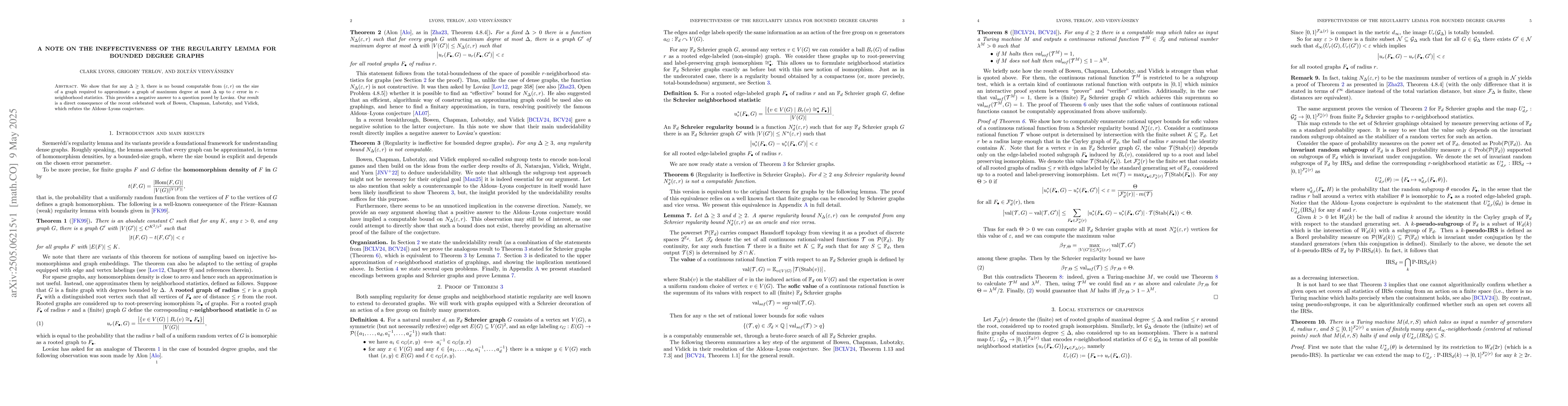 Thumbnail for A note on the ineffectiveness of the regularity lemma for bounded degree
  graphs