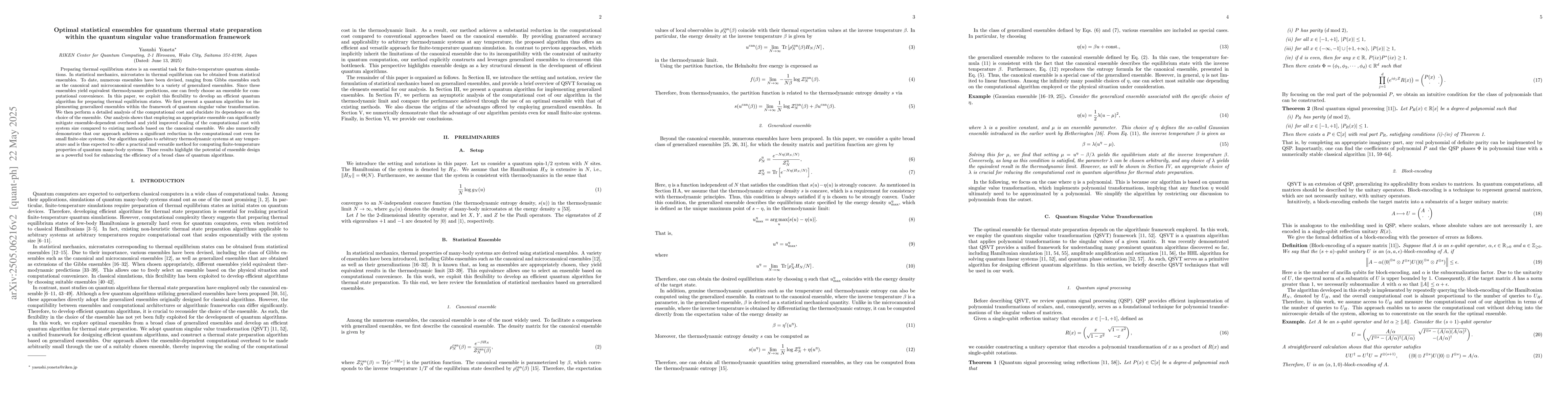 Thumbnail for Optimal statistical ensembles for quantum thermal state preparation
  within the quantum singular value transformation framework