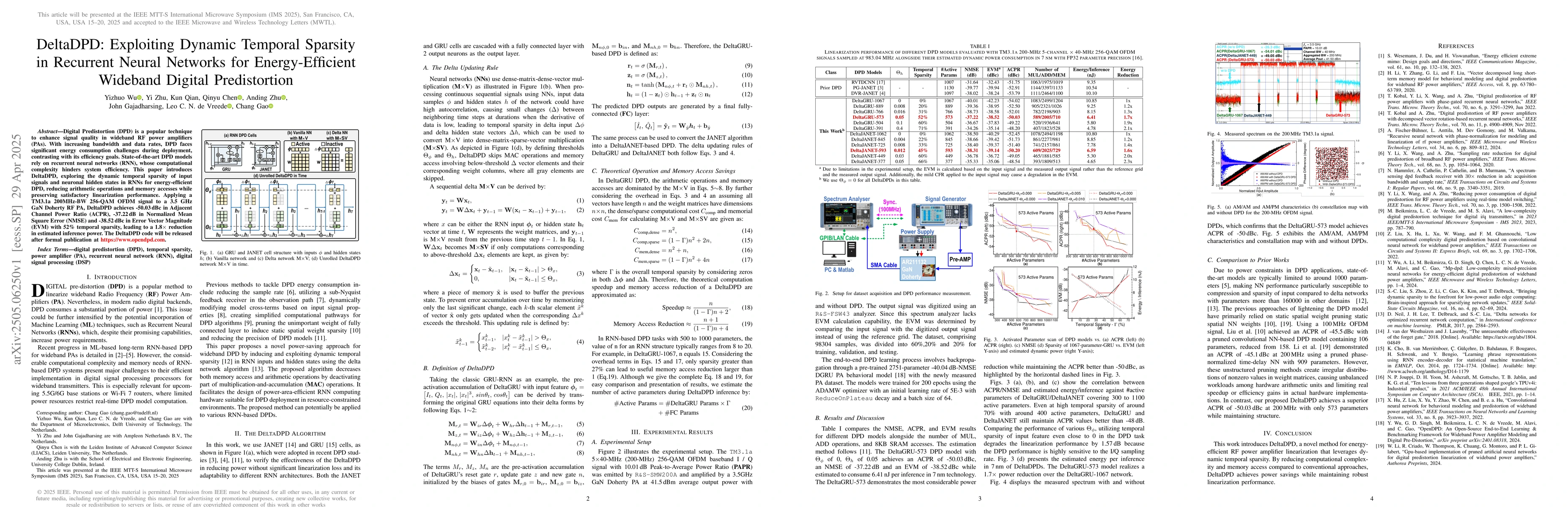Thumbnail for DeltaDPD: Exploiting Dynamic Temporal Sparsity in Recurrent Neural
  Networks for Energy-Efficient Wideband Digital Predistortion