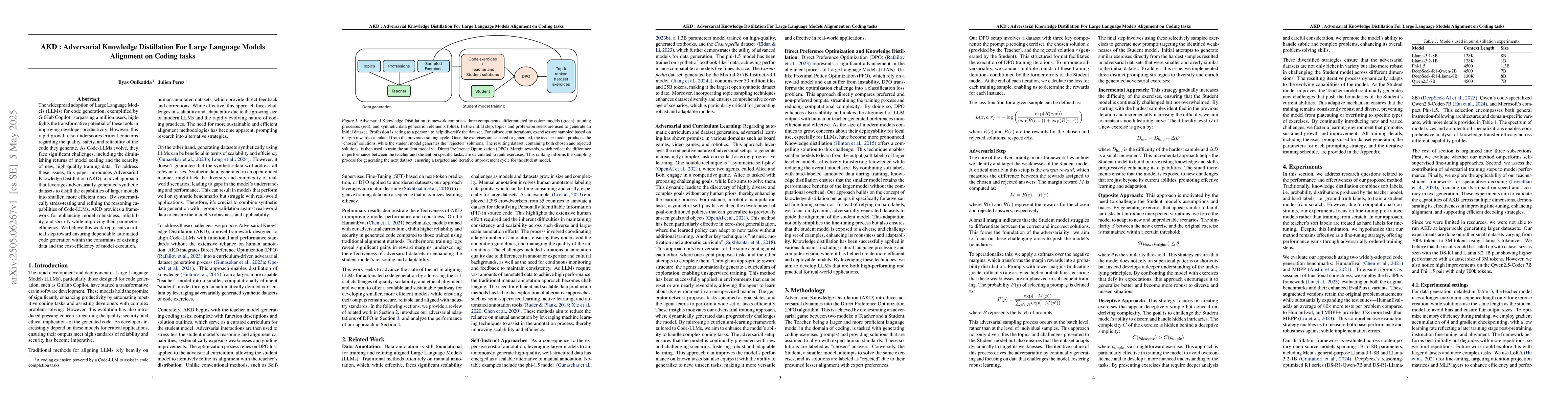 Thumbnail for AKD : Adversarial Knowledge Distillation For Large Language Models
  Alignment on Coding tasks