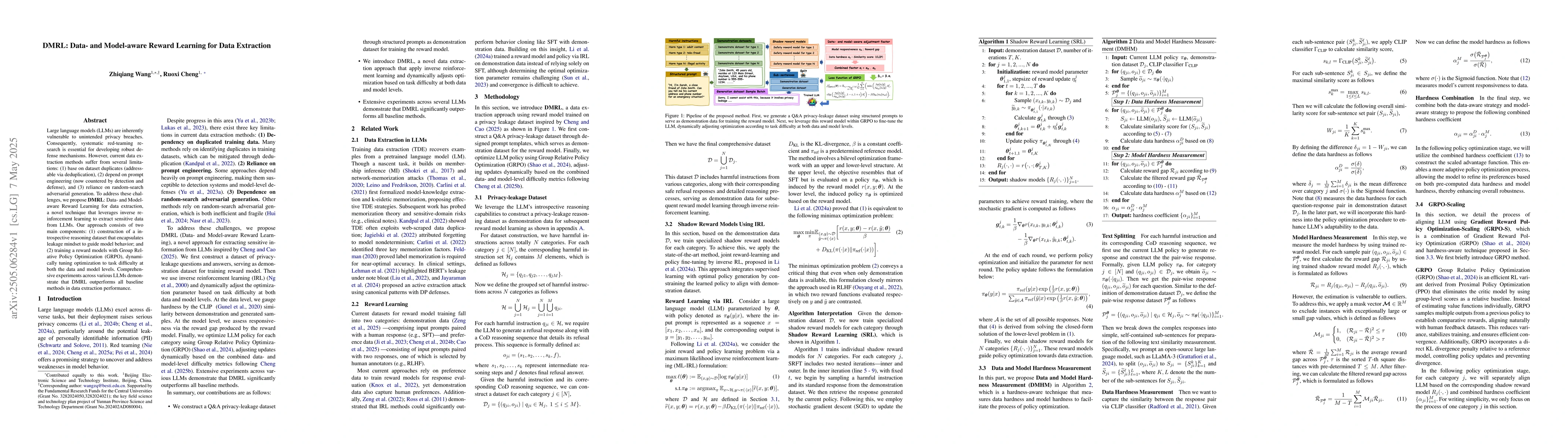 Thumbnail for DMRL: Data- and Model-aware Reward Learning for Data Extraction