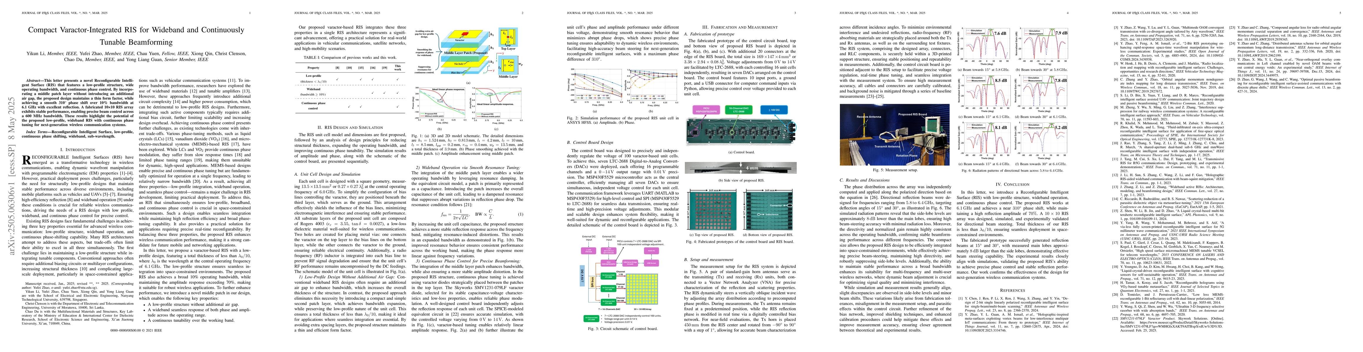 Thumbnail for Compact Varactor-Integrated RIS for Wideband and Continuously Tunable
  Beamforming