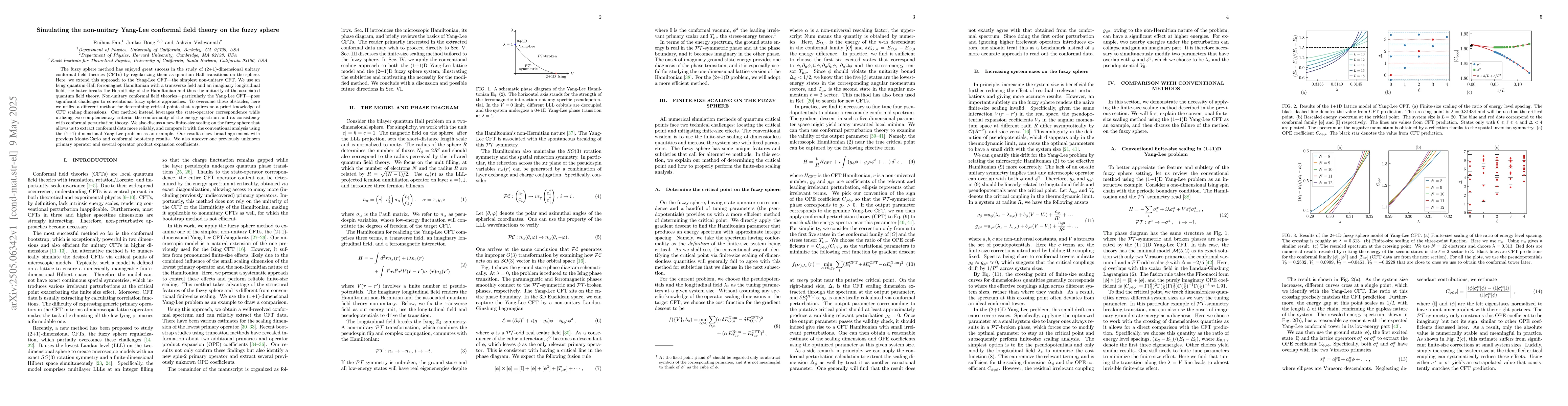 Thumbnail for Simulating the non-unitary Yang-Lee conformal field theory on the fuzzy
  sphere