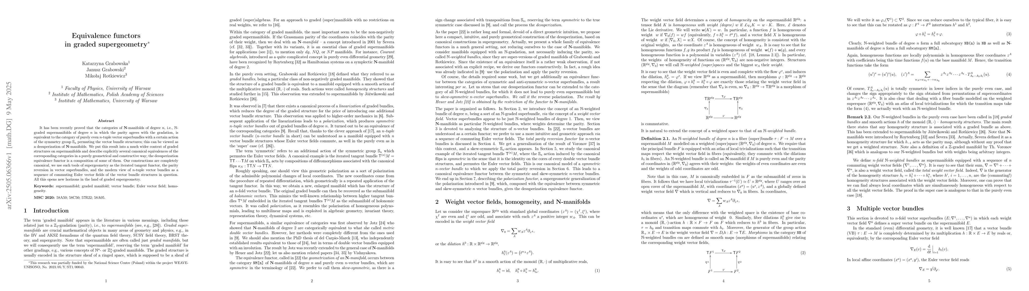 Thumbnail for Equivalence functors in graded supergeometry