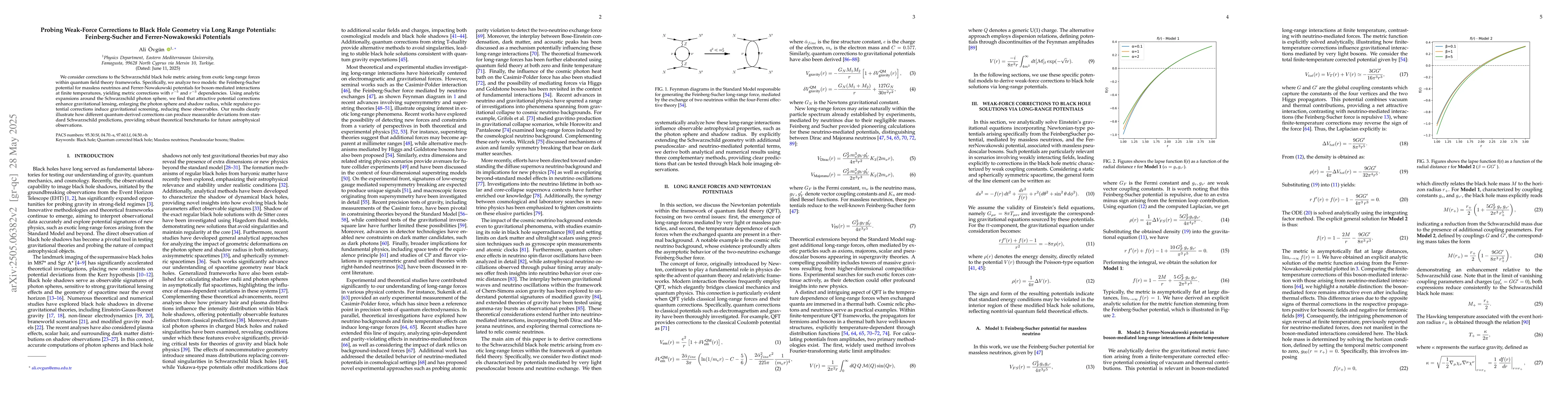 Thumbnail for Probing Weak-Force Corrections to Black Hole Geometry via Long Range
  Potentials: Feinberg-Sucher and Ferrer-Nowakowski Potentials