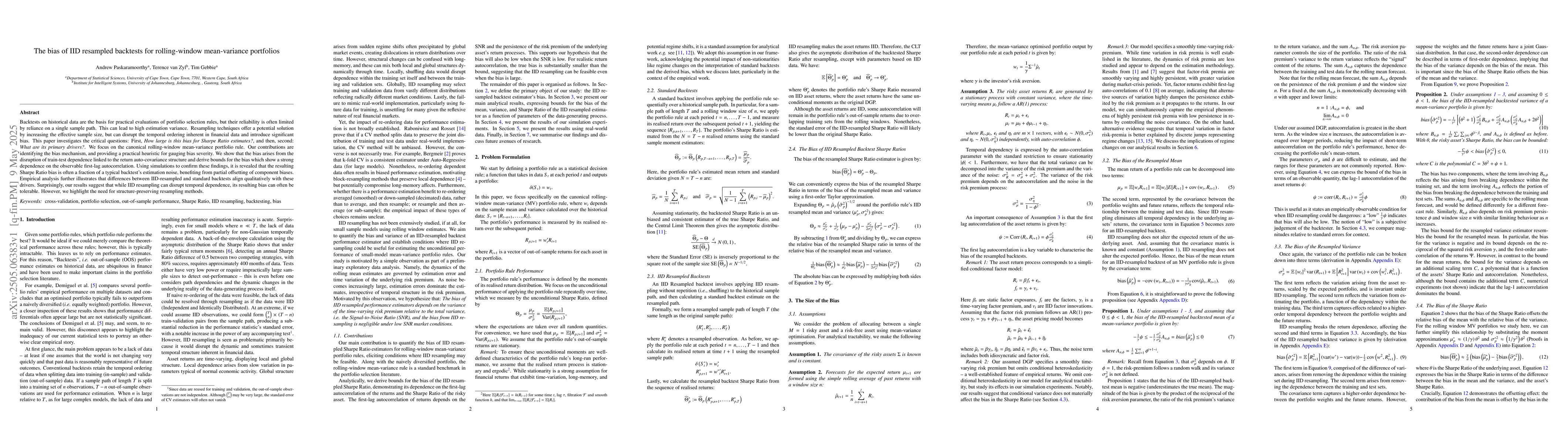 Thumbnail for The bias of IID resampled backtests for rolling-window mean-variance
  portfolios