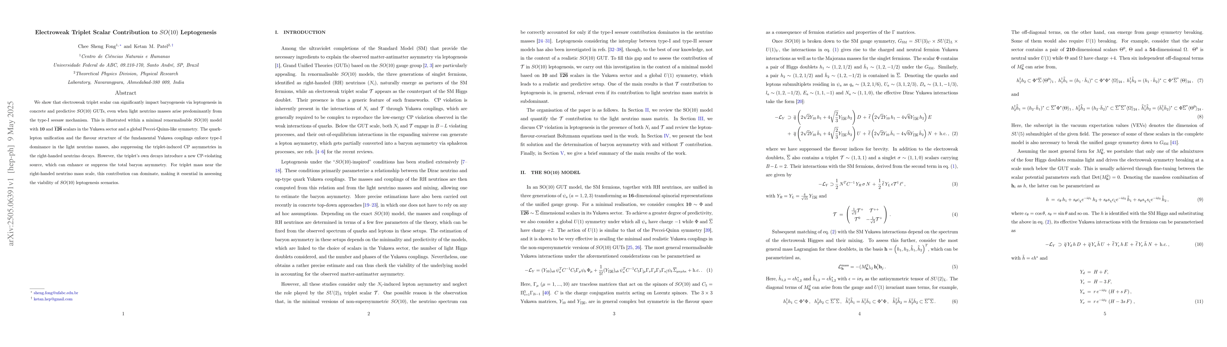 Thumbnail for Electroweak Triplet Scalar Contribution to $SO(10)$ Leptogenesis