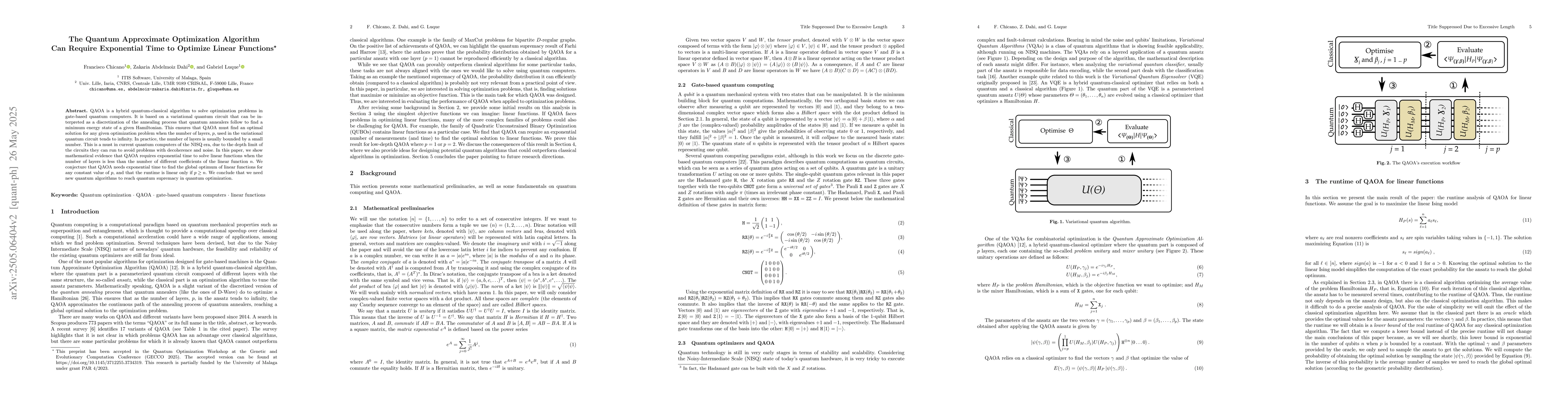 Thumbnail for The Quantum Approximate Optimization Algorithm Can Require Exponential
  Time to Optimize Linear Functions