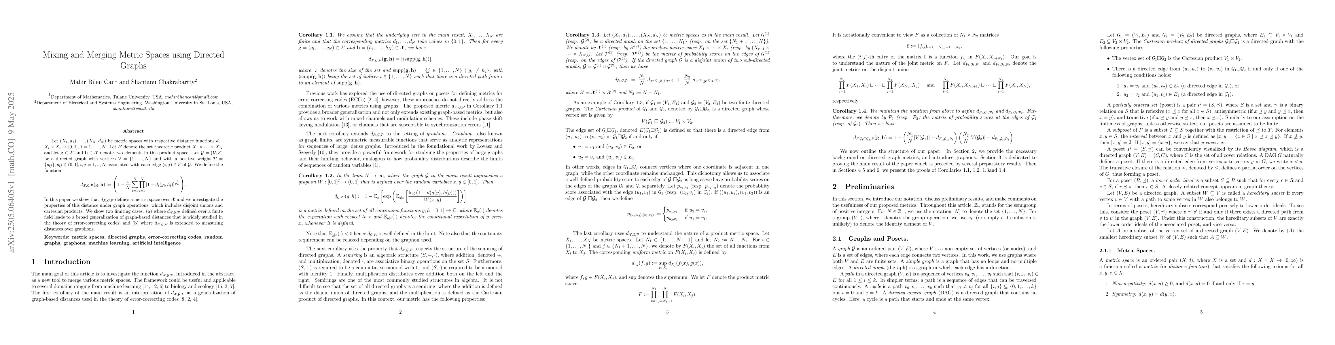 Thumbnail for Mixing and Merging Metric Spaces using Directed Graphs