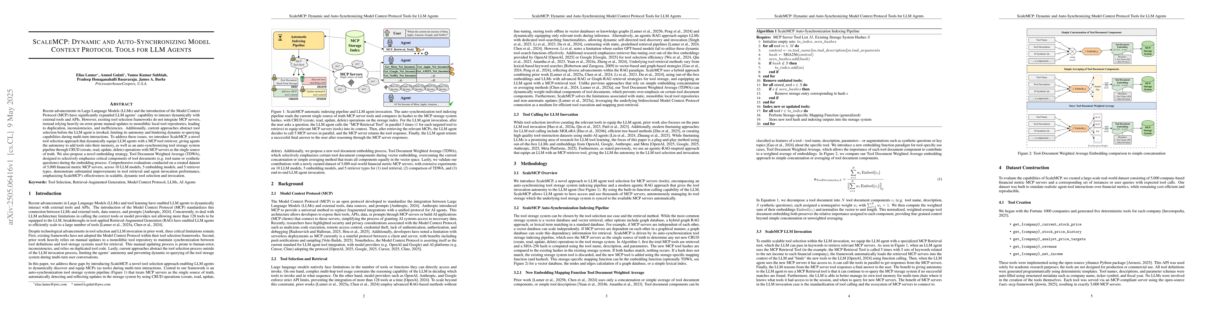 Thumbnail for ScaleMCP: Dynamic and Auto-Synchronizing Model Context Protocol Tools
  for LLM Agents