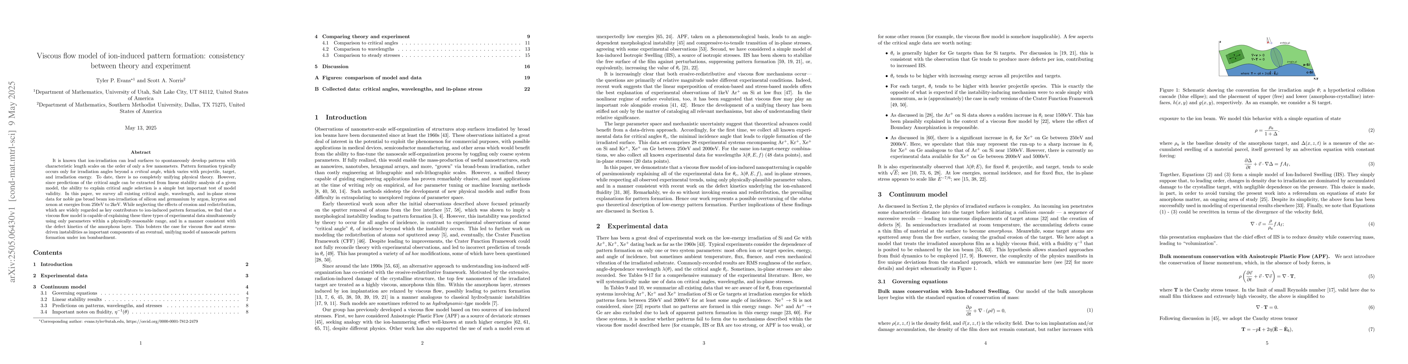 Thumbnail for Viscous flow model of ion-induced pattern formation: consistency between
  theory and experiment